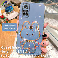 เคสโทรศัพท์กระต่ายน่ารัก JieFie สำหรับ Xiaomi Redmi Note 11S / 11 Pro / 10S / 10 / 10 Pro / 9 / 9S / 9 Pro/8/8 Pro ที่เคลือบโครเมี่ยมสุดหรูกล่องสี่เหลี่ยมจตุรัส Tpuนิ่มชนิดใสแต่งหน้าฝาครอบโทรศัพท์ + ขาตั้ง