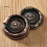 RIB Retro Antique Zinc Alloy Cabinet Knob Flower Carved Drawer Drop Ring Pull Handle