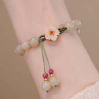 【CW】 Tassel Chinese Style Jewelry Flower Emerald Bangles Bead Bracelets Female Hand Chain Women Bangles Imitation Jade Bracelets
