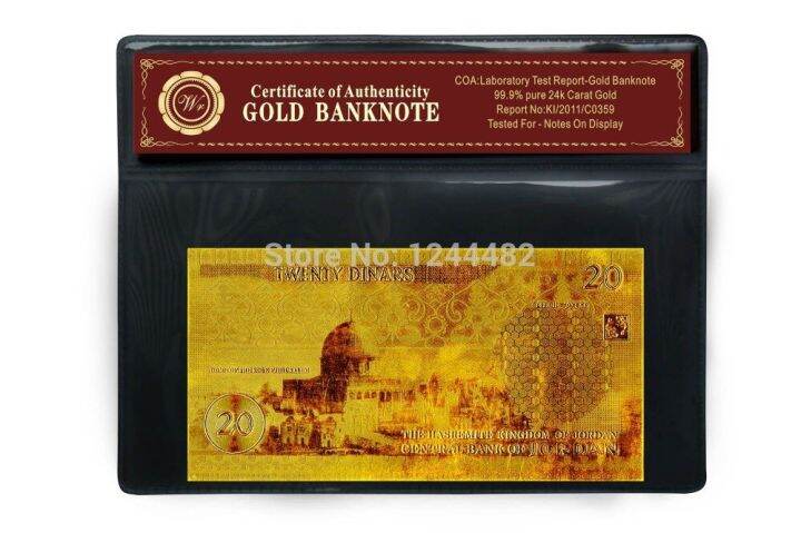 จอร์แดน20ธนบัตรทองคำชุบพร้อม-coa-collection-กระดาษเงินของตกแต่งบ้านปีใหม่