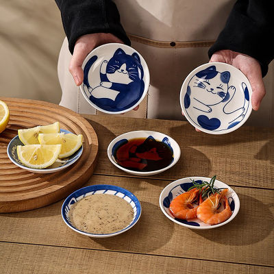 สไตล์ญี่ปุ่นเซรามิกขนมซอสจานบนโต๊ะอาหารสร้างสรรค์น่ารักการ์ตูนโชคดีแมวแบบน้ำหยดรูปร่างผลไม้จานซูชิ