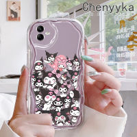 Chenyyyka เคส F04 M04 A04E ปลอกสำหรับ Samsung A04ลายการ์ตูนน่ารัก Kuromi ขอบคลื่นซิลิโคนใสเคสมือถือกันกระแทกเนื้อครีมใสปลอกอ่อนเคสป้องกันเลนส์กล้อง