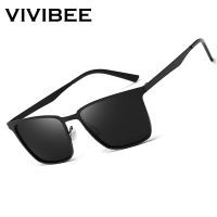 แว่นกันแดดโพลาไรซ์ทรงสี่เหลี่ยมคลาสสิกสำหรับผู้ชาย VIVIBEE สีดำด้าน UV400แว่นกันแดดทรงสี่เหลี่ยมแว่นตากันแดดแฟชั่นขาสปริงขับรถ