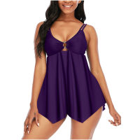 Solid V-neck Tankini Set Women Sexy Plus Size Swimwear Two Piece Swimsuit Padded Bathing Suit Swimdress Summer Beach Beachwear