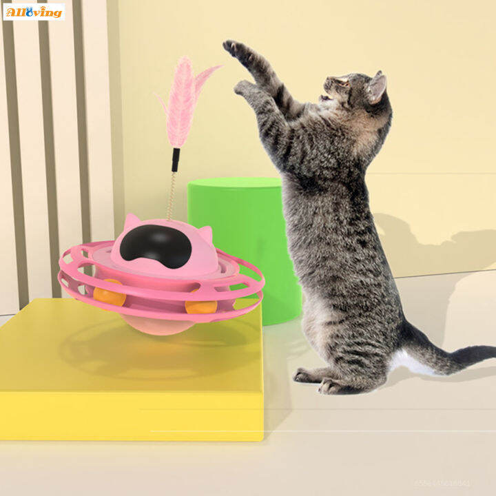 Alloving Cat Ball Track Toy Tumbler Track Ball Cat Puzzle Feather Toy ...