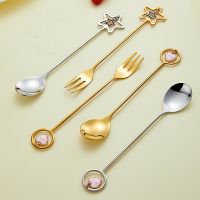 304 Creative Cute Japanese Pendant Coffee Stirrer Spoon Star Heart Dessert Fork Spoon Kitchen Accessories Stirring Spoon