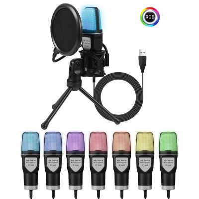 Sensitivity Usb Microphone Wired Condenser Microphone With Stand Clip for Pc RGB Light Condenser Mic ≤2.2KΩ Impedance