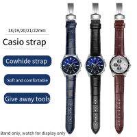 สายหนังที่สง่างามสำหรับ Casio OCEANUS ข้างผู้ชาย BEM 506L 7AV 501 550 527 MDV106สร้อยข้อมือ18/20/22มิลลิเมตรสากลผู้ชาย39; S สายนาฬิกาข้อมือสีดำ