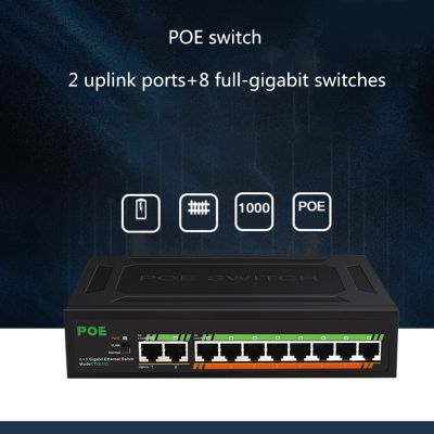 8พอร์ต Gigabit PoE Switch พอร์ต2-Uplinks พร้อมปลั๊กไฟในตัวและใช้ชิปประสิทธิภาพสูง RJ45 101001000Mbps