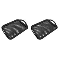 2X Rectangular Non-Slip Plastic Tray with Handle Black Tray with Handle Suitable for Home Kitchen and Dining Room