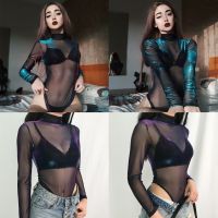 goawomen 2019 ใหม่ชุดจัมพ์สูทสําหรับสตรีเซ็กซี่แขนยาวผ้า see - through สีดํา