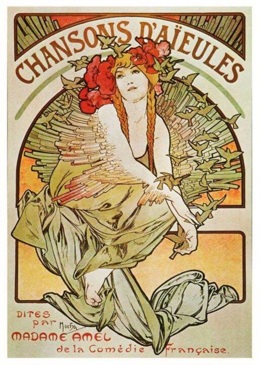 ภาพวาดศิลปะที่มีชื่อเสียง-art-nouveau-alphonse-mucha-บนกำแพงโปสเตอร์ศิลปะและภาพพิมพ์รูปภาพสำหรับตกแต่งห้องภาพเหมือนผู้หญิงวินเทจ