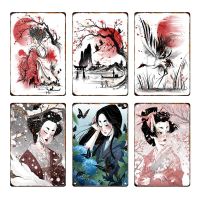 Vintage Japanese Manga Metal Tin Sign Plaque Comic Women Sakura Poster Wall Art Mural Decor Pub Bar Man Cave Club Decoration