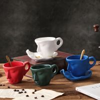 【CW】☬☸㍿  Human Face Mug Cup Couple Design Cups with Tray Set 260ml