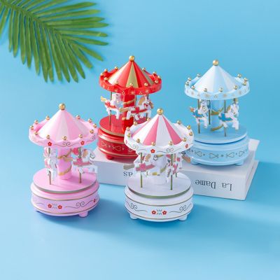 Merry-Go-Round Music Boxes Toy Wind Up Wooden Horse Roundabout Carousel Musical Box Kid Birthday Christmas Gift Home Decoration