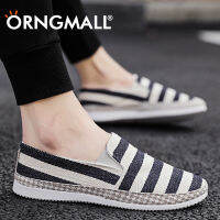 ORNGMALL รองเท้าสวมแนวลำลองสำหรับผู้ชาย,รองเท้าผ้าใบระบายอากาศสีขาวลายทางสีน้ำเงินสำหรับผู้ชายดีไซน์คลาสสิกธงทหาร/แดงขาว