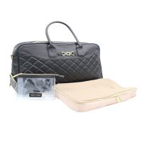 C.Wonder Women`s Quilted Travel Duffel Bundle; Duffel packing cube and Toiletry Bag Black