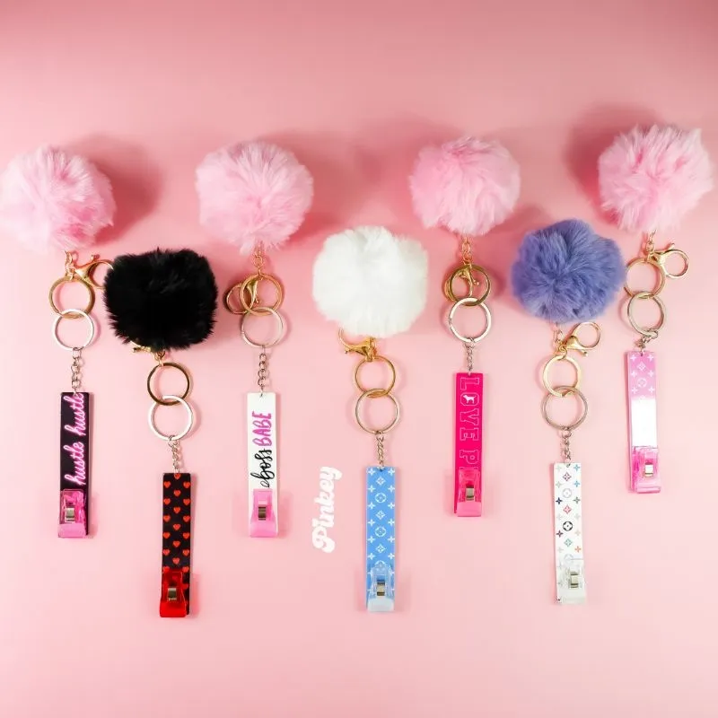 COD3】 Atm Credit Card Grabber Puller Keychain with Pompom For Long Nails