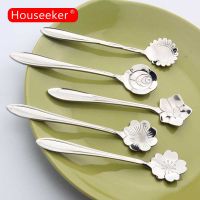 Houseeker 5ชิ้น/เซ็ตดอกไม้รูปร่างสแตนเลสชาช้อนกาแฟ Ice ช้อนเล็ก Flatware Sliver บนโต๊ะอาหารกาแฟเครื่องมือ