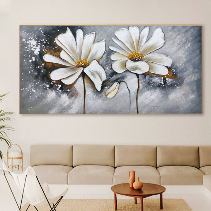 ดอกไม้บานผ้าใบผนังศิลปะ-พื้นผิวนามธรรมด้วยดอกไม้สีขาว-ภาพวาดพฤกษศาสตร์สำหรับงานศิลปะภูมิทัศน์และป่า-ตกแต่งบ้าน