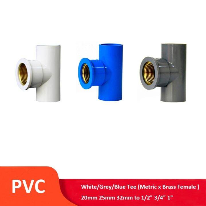 PVC Pipe Connector Tee Metric Solvent Weld 20mm 25mm 32mm to Brass
