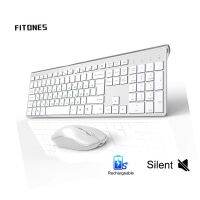 hot【cw】 Russian wireless keyboard ergonomic design rechargeable mouse 2400DPI mute design stable connectionsilver white