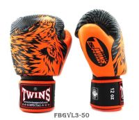 Twins special Boxing Gloves Fancy FBGVL3-50 Wolf Orange Black (8,10,12,14 ,16 oz ) Muay Thai Sparring MMA K1 นวมซ้อมชกทวินส์ สเปเชี่ยล แฟนซี ดำ หมาป่าสีส้ม หนังแท้ 100%