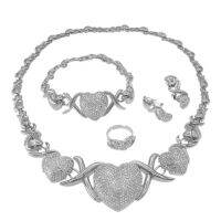 Newest Big Heart Pendant with Small Link Silver Plated Jewelry Set Design Wedding and Birthday Z0038