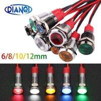 6/8/10/12mm Metal LED Black Warning Indicator Light Waterproof IP65 Signal Lamp Pilot Wires 3V 5V 12V 220V Red Blue Yellow Green