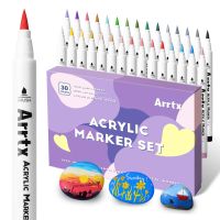 Arrtx 30ปากกาแปรงมาร์เกอร์สีอะคริลิคถาวรสำหรับภาพวาดหิน,หิน,เซรามิก,แก้ว,ไม้,ผืนผ้าใบ,การทำบัตร DIY