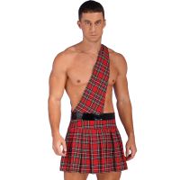 Mens Halloween Role Play Costumes One Shoulder Plaid Skirt Ancient Greek God Knight Warrior Carnival Theme Party Cosplay Outfit