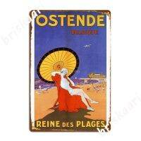 Ostend ราชินีแห่งชายหาด1920S อาบน้ำความงามเดินทางฤดูร้อนโล่ถ้ำแถบป้ายโลหะสติ๊กเกอร์ตกแต่งผนังสร้างโปสเตอร์ดีบุก