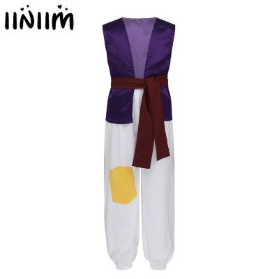 （Good baby store） US STOCK Kids Boys Arabian Prince Costumes Outfit Parties UK Halloween Cosplay Dress Up Sleeveless Vest Tops with Pants Belt Set