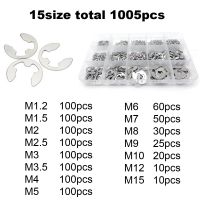 1005 Buah E Clip Snap Circlip Washer Bermacam-macam Kotak Kit M1.2 M2 M3-M15 Hitam 65 Mn 304 Set Cincin Penahan Eksternal Baja Tahan Karat