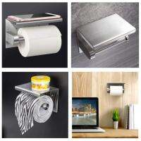 Stainless Steel Toilet Paper Holder Bathroom Wall Mount WC Paper Phone Holder Shelf Towel Roll Shelf Accessories