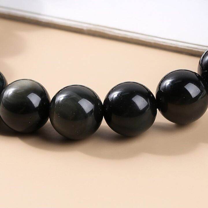 jd-สร้อยข้อมือลูกปัดทรงกลมออบซิเดียนธรรมชาติสีรุ้งผู้ชายแฟชั่นสำหรับผู้หญิงกำไลสายสำหรับชาวพุทธมีสีดำหลากสี