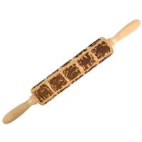 Cartoon Animal Pattern Wooden Carving Rolling Pin Household Handmade Pastry Tool Kitchen Bakeware Baking Cookie Printing Gadget