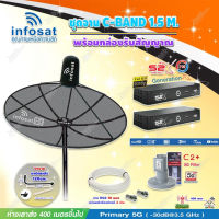 Infosat C-Band 1.5 เมตร (ขางอยึดผนัง 120 cm.Infosat) + LNB รุ่น C2+ (ป้องกันสัญญาณ 5G รบกวน) + PSI กล่องทีวีดาวเทียม รุ่น S2 X (2 กล่อง) พร้อมสายRG6 ยาวตามชุด(2เส้น)