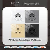 WiFi Tuya Smart Wall Socket แผงกระจก เต้ารับ Power Monitor ปลั๊กสัมผัส รีเลย์ สถานะแสง โหมดปรับได้ Smart Life App Alexa-Cgefeng