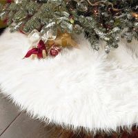 【LZ】☇✓  White Short Plush Christmas Tree Carpet Base Floor Mat Capa para Casa Xmas Decoração de Ano Novo