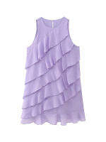 YENKYE 2023ผู้หญิงสีม่วง Cascade Ruffled มินิเดรสเซ็กซี่รอบคอหญิงสบายๆฤดูร้อน Tank Dresses