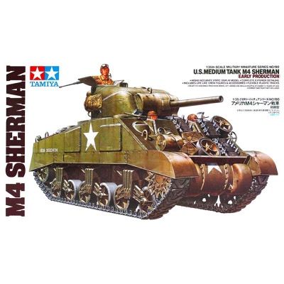 รถถัง Tamiya ขนาด1:35 M4ถังขนาดกลางเราชุดสร้างรถถังผลิตก่อน Sherman DIY 35190