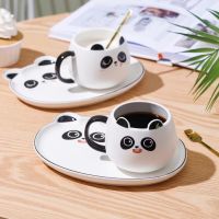 250ml cute cartoon red panda coffee cup and saucer set with spoon coffee couple Personalized mug gift for family and children