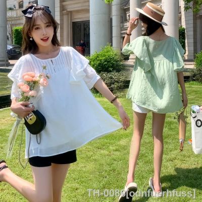 ▣№ 8919 2023 Verão Coreano Moda Maternidade Blusas Doce Camisas Roupas para Mulheres Grávidas Gravidez