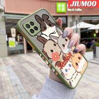 JIUMOO เคสปลอกสำหรับ Samsung Galaxy A22 4G A22 5G ลายการ์ตูนกระต่ายรวบรวมดีไซน์ใหม่ขอบสี่เหลี่ยมด้านข้างบางมีน้ำค้างแข็งโปร่งใสกันกระแทกเคสมือถือแข็งปลอกซิลิโคนคลุมทั้งหมดเคสป้องกันกล้องนุ่ม