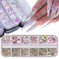 12 Girds Multi-shapes Nail Charms Rhinestones Flatback Non Hot Fixed Crystal Diamond 3D Glitter Nail Art DIY Decorations