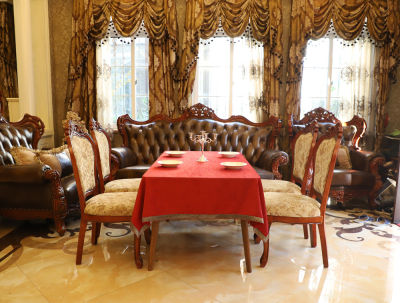 （HOT) ผ้าปูโต๊ะสีแดงสไตล์จีนใหม่ เรียบง่ายโต๊ะกาแฟสไตล์ยุโรปผ้าปูโต๊ะทรงกลมสไตล์อเมริกัน