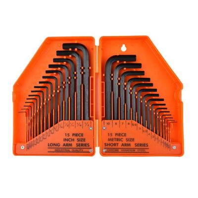 30Pcs Hex Key Allen Wrench Set 0.028"- 38" Inch &amp; 0.7mm-10mm Chromium-vanadium Steel Spanner Long Arm Tool Set