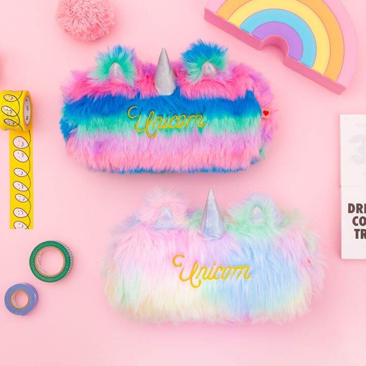 cc-color-faux-fur-unicorn-wallet-storage-stationery-pencilcase-handbag-purse