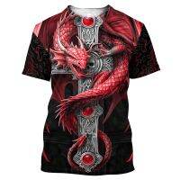 (in stock) Viking tattoo dragon super hot large mens T-shirt 3D printed short sleeved polyester casual hip-hop top summer (free nick name and logo)